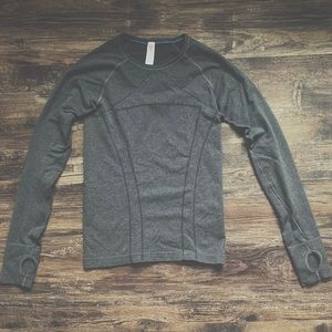 Grey long-sleeve athletic shirt